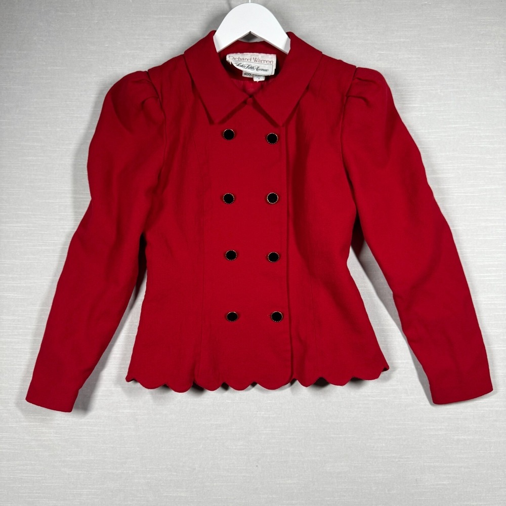 Vintage Richard Warren Blazer Womens 4 Red Wool‎ Saks Fifth Ave Puff Sleeve Chic